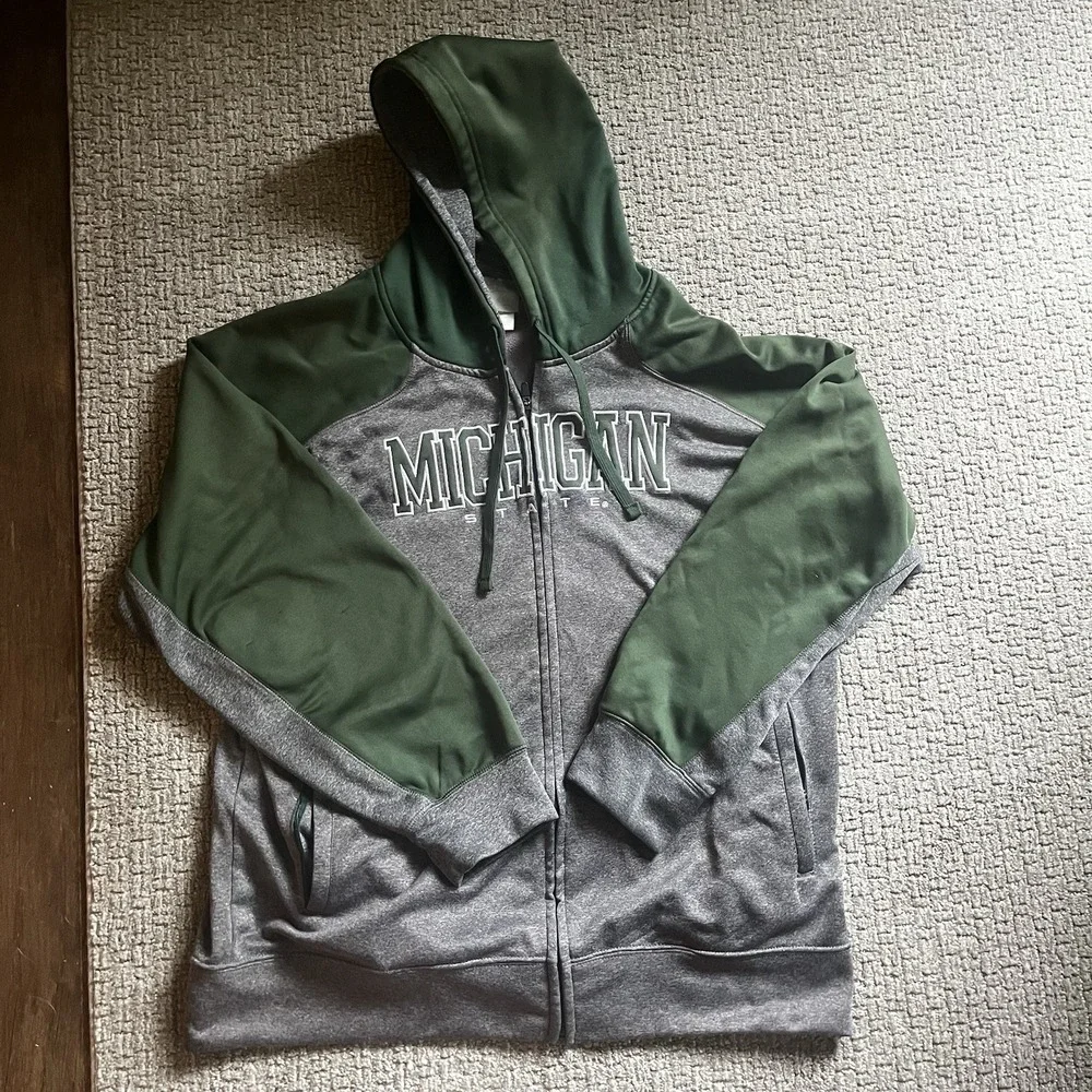 Knights Apparel Michigan State Spartans Mens 2XL Full Zip Hoodie Gray Green FLAW - Picture 4 of 16